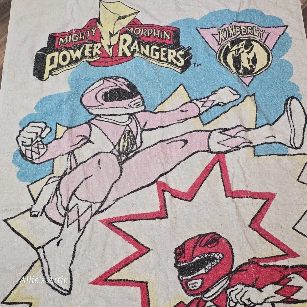 Mighty Morphin Power Rangers Beach Towel Bath Kimberly Pink Jason Red Vintage 94